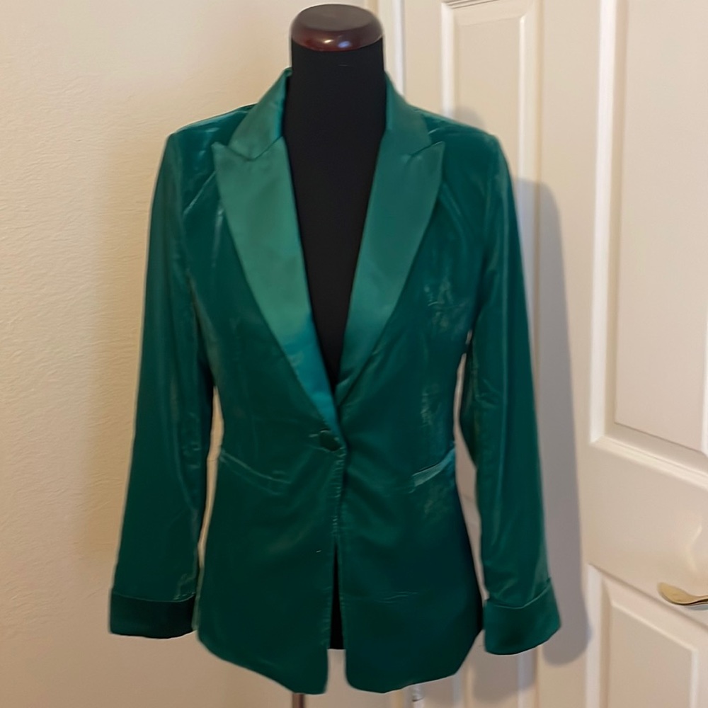 New Jason Wu Green Velvet & Satin Women Tuxedo Blazer Jacket
